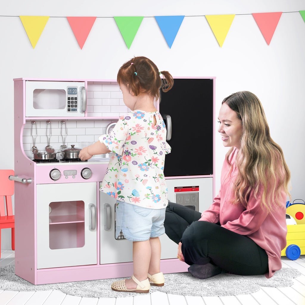 Pretend Play Kitchen, Kids Kitchen Playset W Toy Phone, Chalkboard, Microwave, Cooking Stove, Sink - luna livingPretend Play Kitchen, Kids Kitchen Playset W Toy Phone, Chalkboard, Microwave, Cooking Stove, Sink