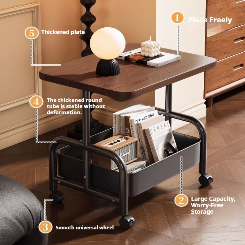 2 Tier Lightweight Sofa Side Table With Wheels & Storage Basket, Movable Storage Organizer Coffee Table For Office, Bedroom - luna living2 Tier Lightweight Sofa Side Table With Wheels & Storage Basket, Movable Storage Organizer Coffee Table For Office, Bedroom