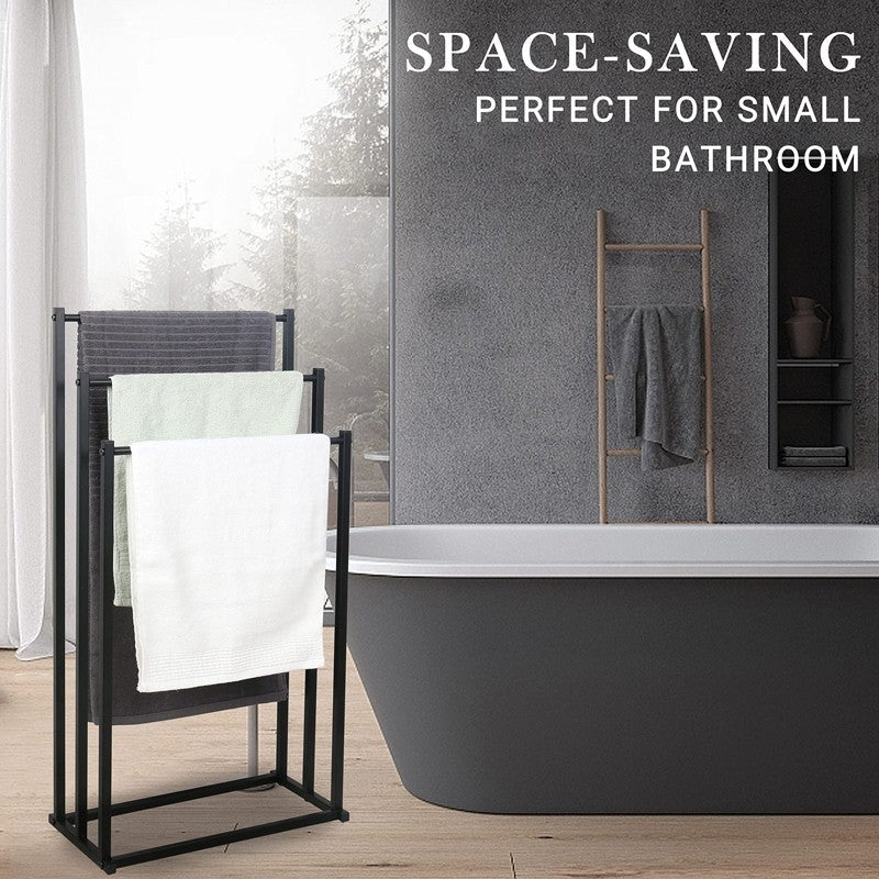 3 Tier Free Standing Towel Rail Stand Unit Rack Storage Bathroom Moveable Black - luna living3 Tier Free Standing Towel Rail Stand Unit Rack Storage Bathroom Moveable Black