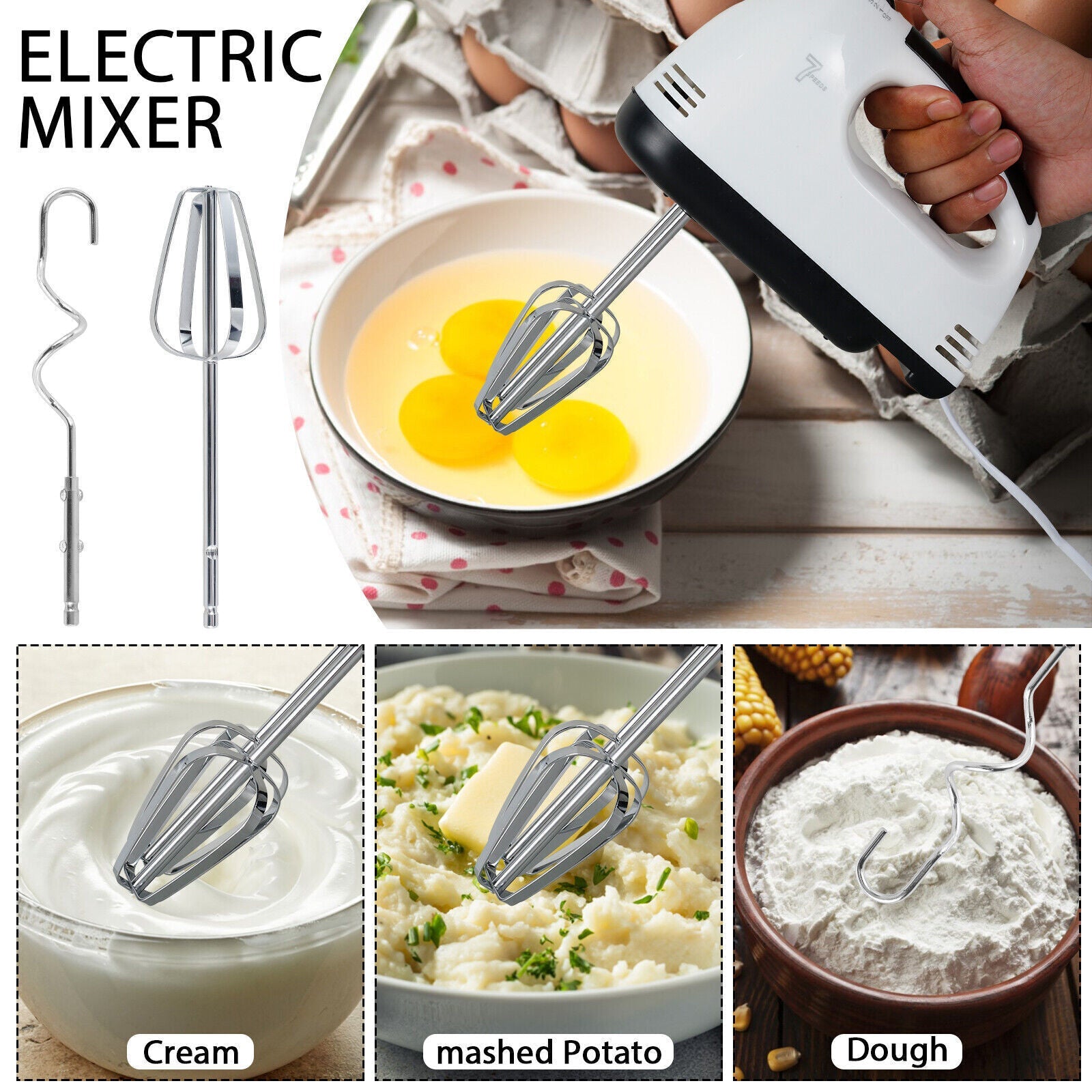 Electric Handheld Whisk 7 Speed Hand Mixer Kitchen Egg Beater Cream Cake Blender - luna livingElectric Handheld Whisk 7 Speed Hand Mixer Kitchen Egg Beater Cream Cake Blender