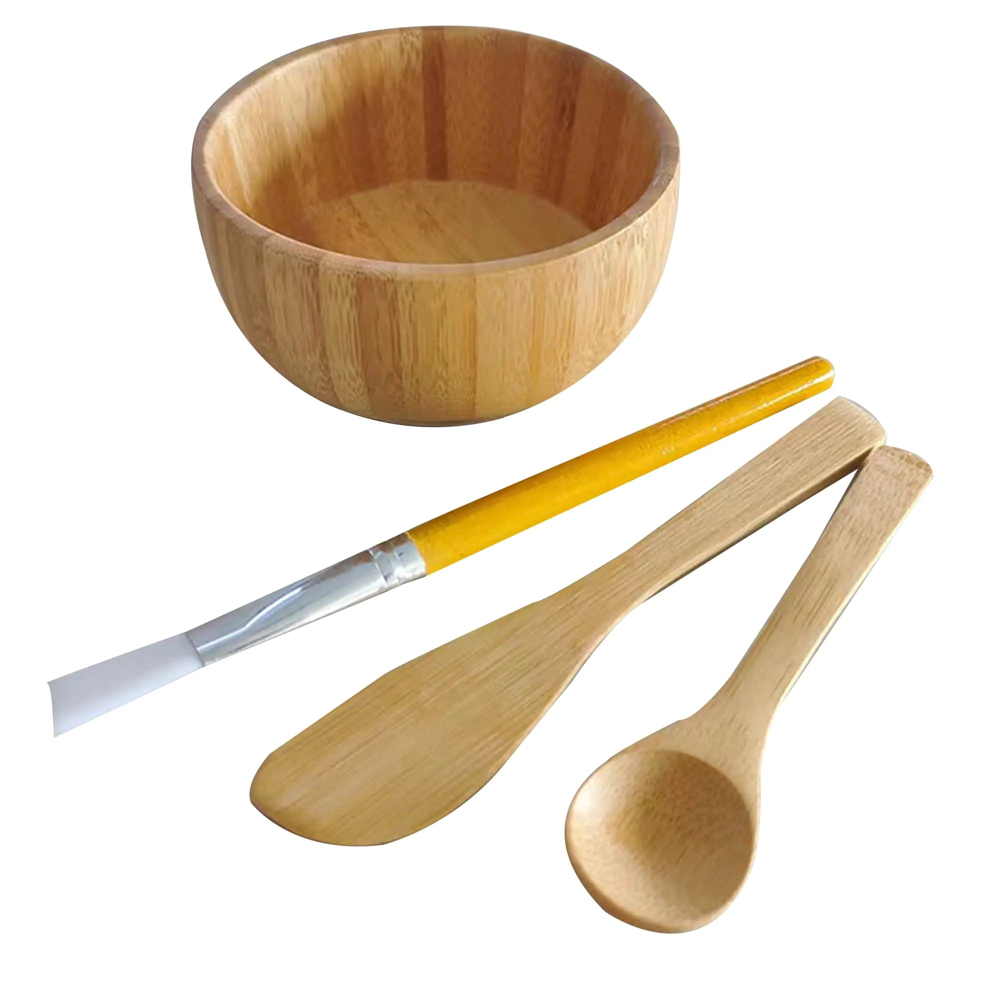 HLYYCC Face Mask Mixing Bowl Set Bamboo4 Pack Diy Facial Tools For Skin CareBentonite Clay Mixing Bowl With Facial Mask BowlSpatulaSpoonBrush ApplicatorFacial Esthetician Supplies(8.79oz)